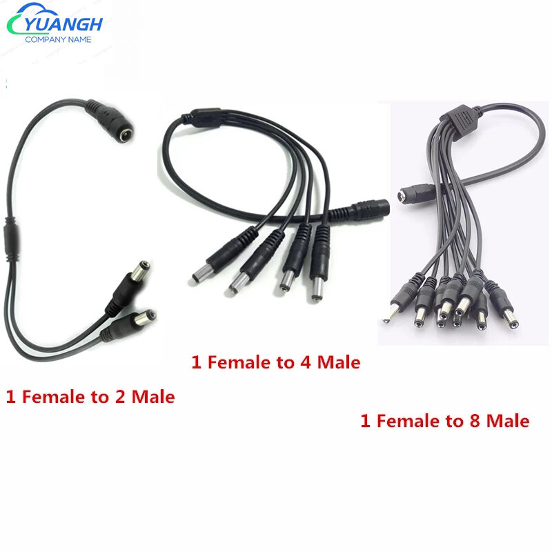 12V DC rozdzielacz mocy kabel z wtyczką 1 żeńskie do 2 3 4 5 6 8 męski kabel kamery akcesoria do monitoringu Adapter do zasilacza 2.1*5.5mm