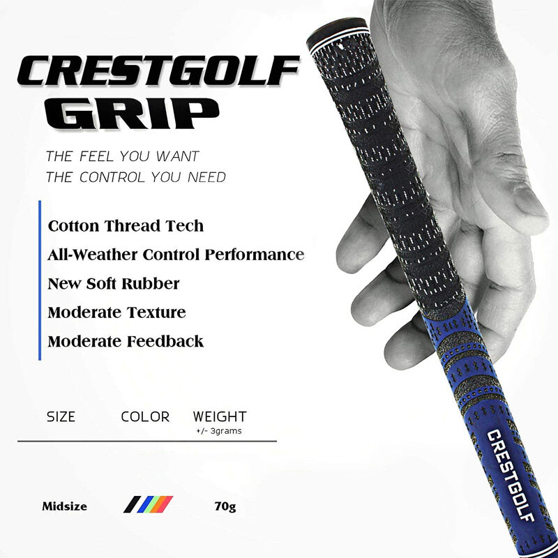 Crestgolf 10 sztuk/paczka gumowe kije golfowe uchwyty średniej wielkości żelazny klub 60R przędza węglowa antypoślizgowe uchwyty do golfa