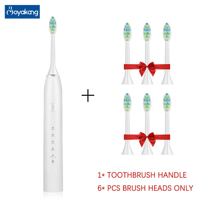 Перезаряжаемая звуковая электрическая зубная щетка Boyakang, 5 режимов, умное напоминание, водонепроницаемая IPX7 щетина Dupont, зарядка через USB