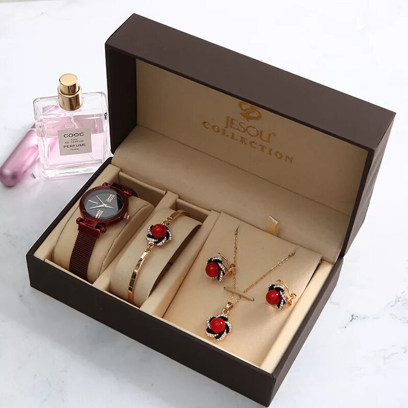 Nowe mody kobiet zegarki zestaw luksusowe diamentowe kolczyki naszyjnik zestaw bransoletek panie Starry Sky zegarek dla kobiet Valentine prezent
