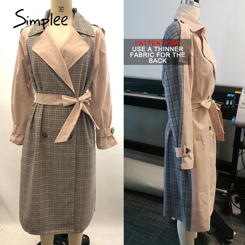 Simples causal luz tan outono feminino trench coat divisão conjunta elegante casaco de manga longa xadrez casaco longo com cinto blusão