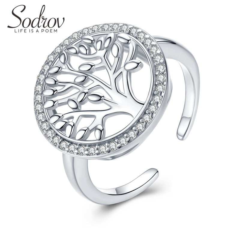 Sodrov drzewo życia srebro 925 pierścień srebrne pierścienie dla kobiet bezpłatny rozmiar otwarty pierścień regulowane pierścienie srebrne 925 biżuteria pierścień