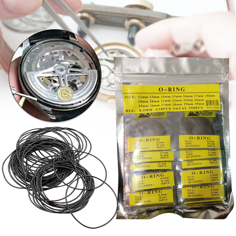 0.5/0.6/0.7mm Dia Rubber O Ring wodoodporny okrągły zegarek powrót uszczelka gumowa uszczelka podkładki zestaw do naprawy zegarków narzędzie 12-30mm zegarek części