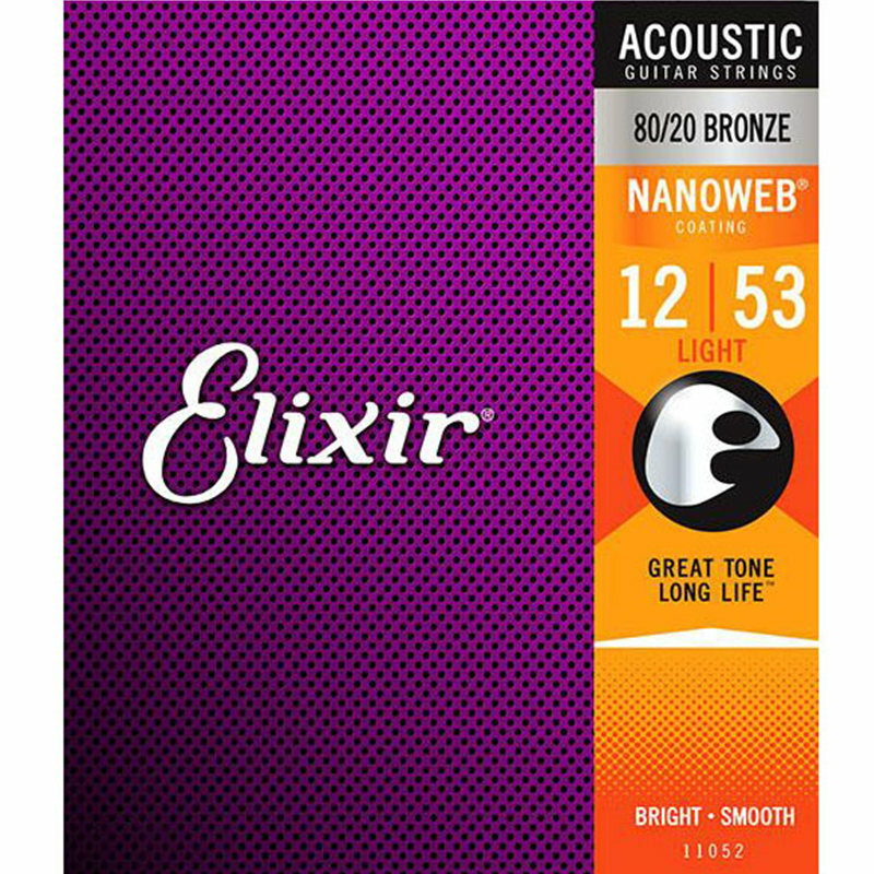 Cuerdas de guitarra acústica Elixir Nanoweb, recubrimiento antioxidante de bronce fosforoso, 11002, 11025, 11027, 11052, 11100, 16002, 16027, 16052, 1 Juego