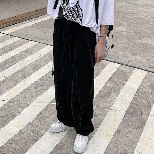 Harajpoo calças de casal 2021 primavera outono coreano ins na moda rua estilo hip-hop largo-perna reta cor bloco solto jeans casuais