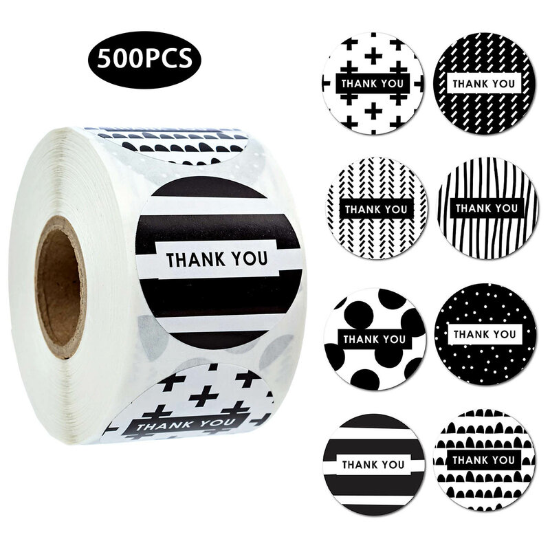 Strisce bianche nere grazie adesivi 500 pezzi 1.5 ''etichette con sigillo circolare biglietti di ringraziamento confezione regalo confezione regalo