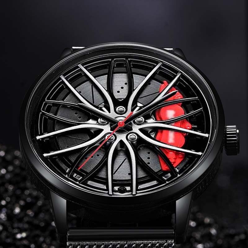 Novo!! relógios masculinos esportes relógios de carro esporte luxo aro hub roda relógio de pulso 3d relógio de quartzo do carro masculino horloge