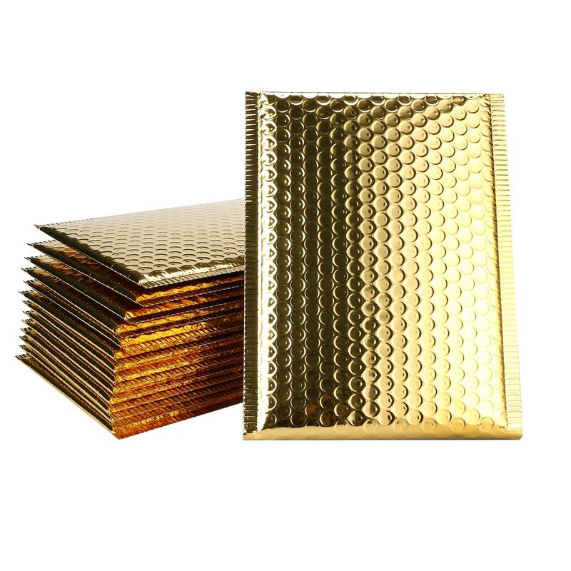 50個ゴールドカラークラフトバブルメーラーpadded封筒裏地ポリメーラー自己シールaluminizer包装無料パッド入り封筒