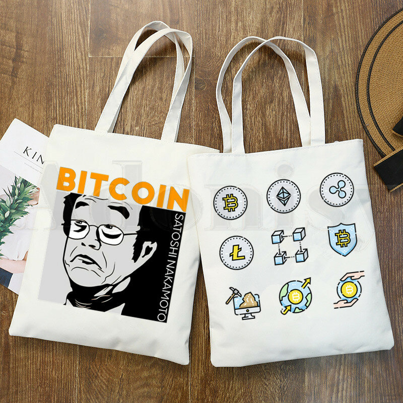 Crypto cryptocurrency bitcoin blockchain btc bolsas de ombro sacos de compras casuais meninas bolsa de lona feminina elegante