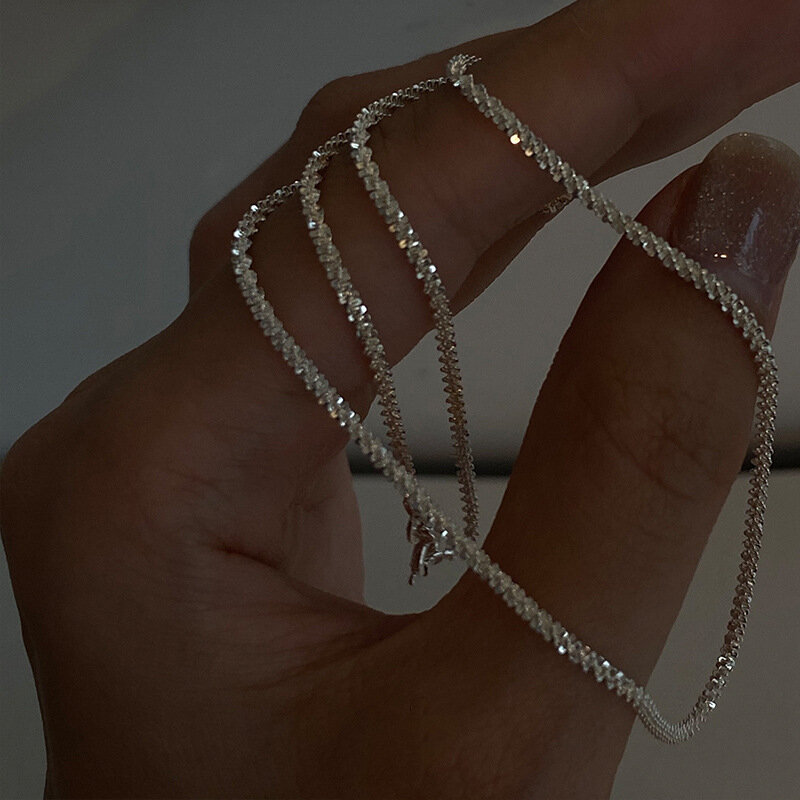 Popularny 925 Sterling srebrna iskrząca łańcuszek do obojczyka Choker naszyjnik dla kobiet biżuterii prezent urodzinowy, na przyjęcie weselne