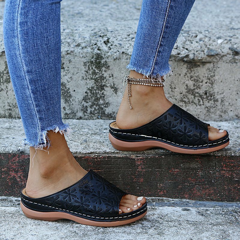2022 verão sandálias de cunha feminina premium ortopédica dedo do pé aberto sandálias de couro antiderrapante vintage casual feminino plataforma sapatos retro