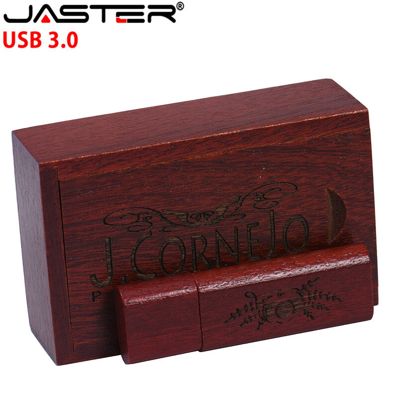 Jaster pendrive de madeira, usb 3.0, redondo, modelo + caixa personalizável, 32gb, 64gb, 128gb