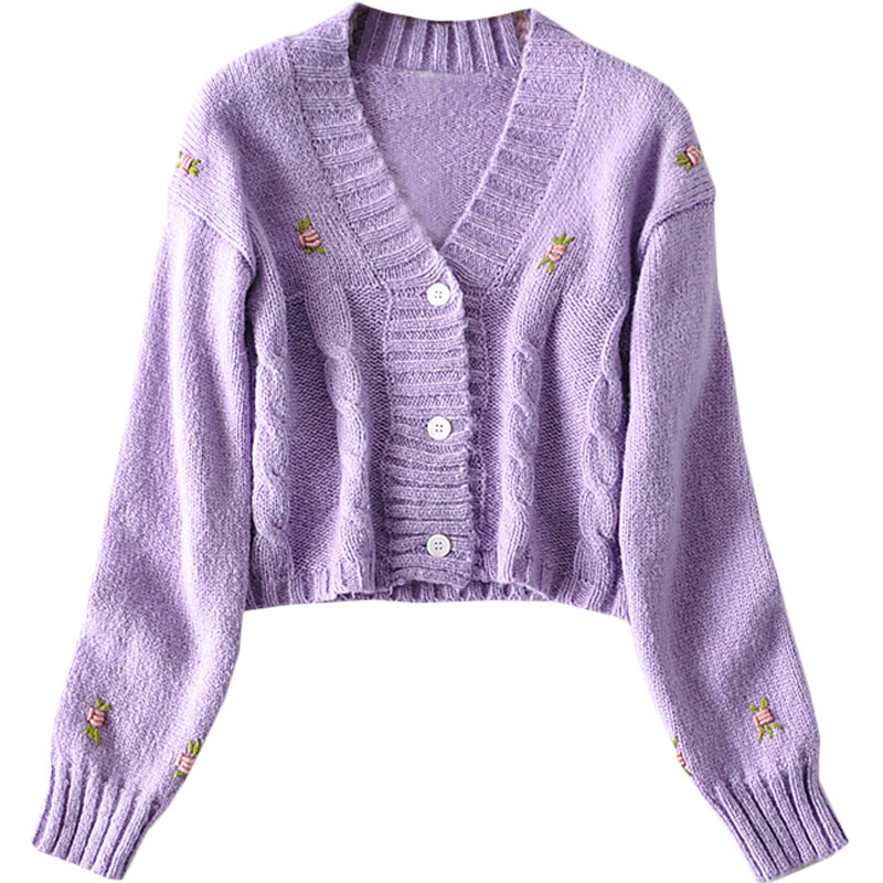 Gilet pull en tricot crocheté violet + Cardigan Vintage, ensemble deux pièces de style Pastoral