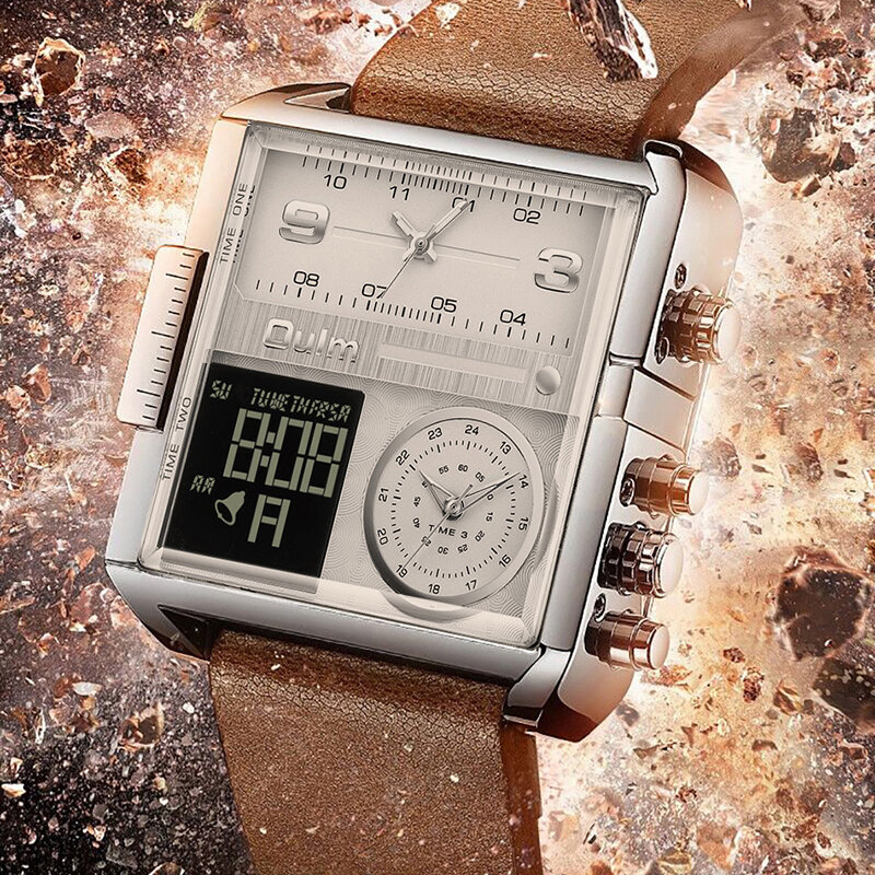 Oulm повседневные водонепроницаемые мужские наручные часы Hardlex зеркальные многофункциональные высококачественные цифровые часы мужские св...