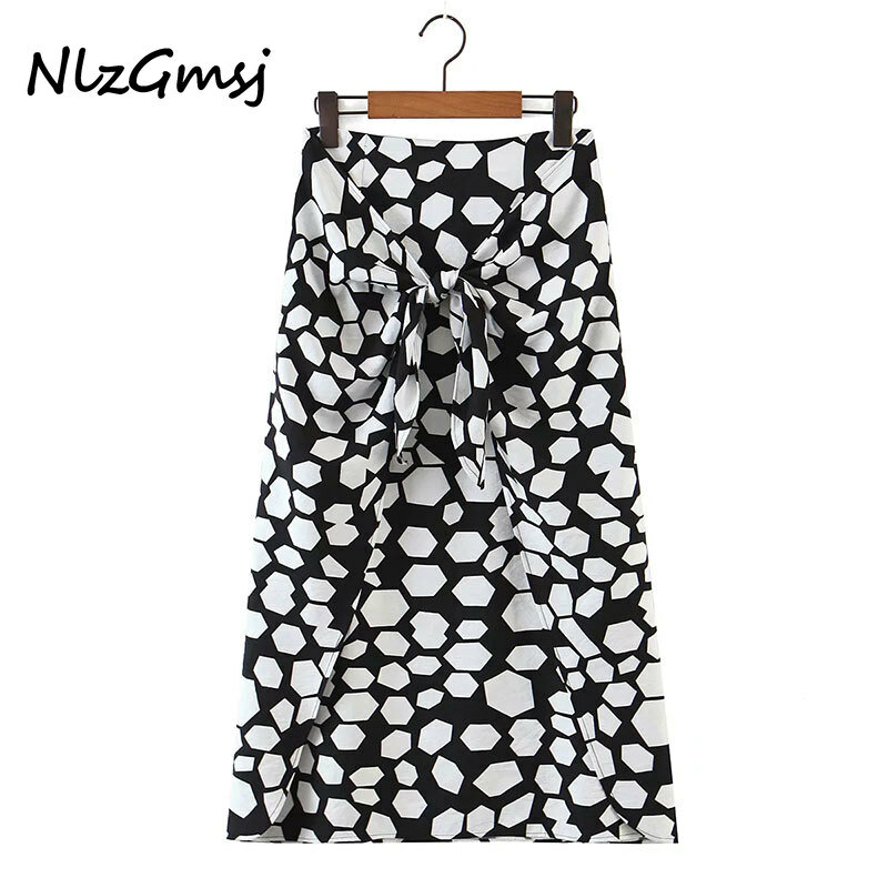 Nlzgmsj Za-Faldas estampadas de cintura alta para Mujer, Faldas Midi informales Vintage, Otoño, 2021