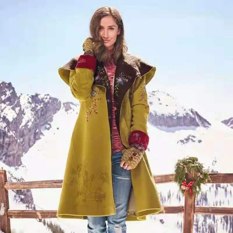 2020 autumn and winter new women's mid-length printed top long sleeve woolen coat