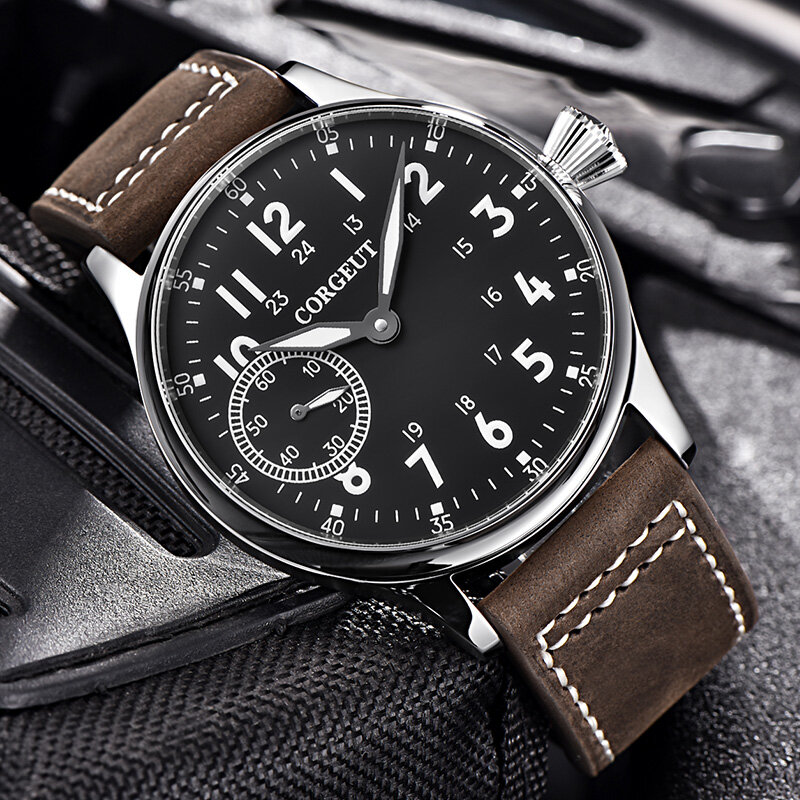 CORGEUT Military Men's Self-Winding Luxury Brand Sports Design Citizen Movement Clock Leather Pilot Waterproof Mechanical Watch