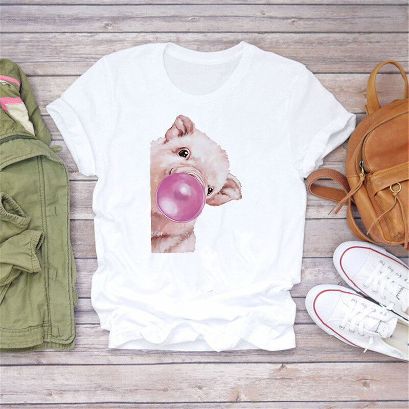LUSLOS 2020 kobiet T Shirt Alpaca Bubbles dziewczyny Tshirt druku z krótkim rękawem koszulki damskie panie dziewczyny T-shirt Kawaii