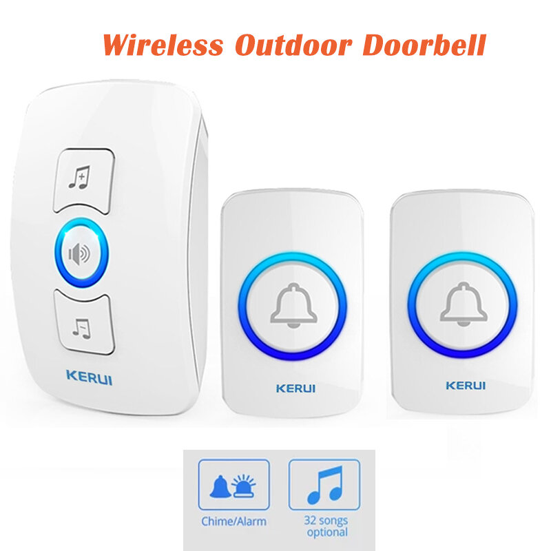 Bel Pintu Luar Ruangan Nirkabel Rumah Pintar 433Mhz Bel Pintu Berbunyi LED Alarm Keamanan Flash dengan 32 Musik Jarak Jauh 150Meter