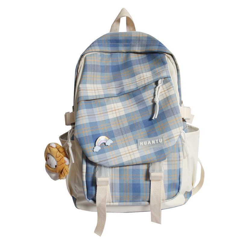 십대 소녀를위한 학생 학교 가방 나일론 패션 격자 무늬 배낭 여성 높은 Schoolbag 대형 캐주얼 Bookbag 2021 새로운