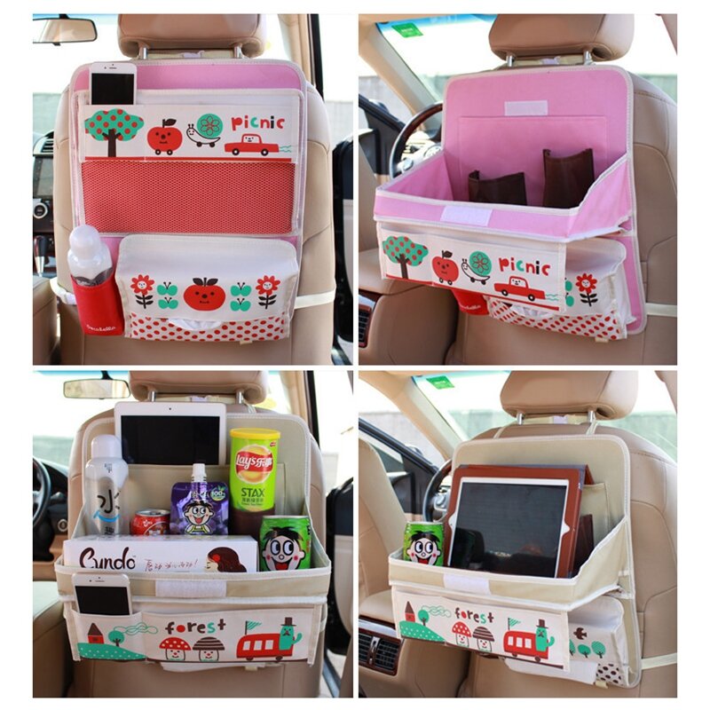 OLOEY الكرتون مطوية سيارة المنظمون للأطفال الطفل متعددة الوظائف تخزين جيوب صندوق حقيبة أكسفورد الطعام صينية مقعد السيارة الخلفي معلقة