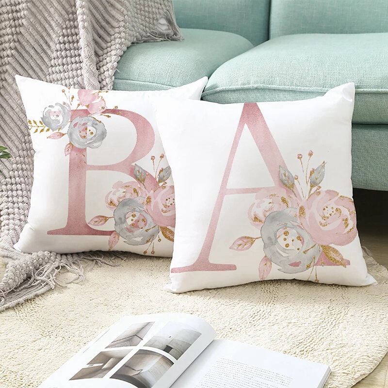 ピンクのレタリングが付いた枕カバー,家を飾るためのリネン枕カバー