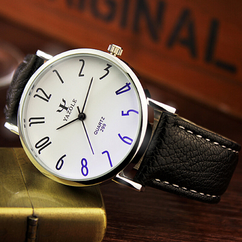 Projektant YAZOLE zegarki dla par dla miłośników zegarek kwarcowy mężczyźni moda damska zegarki damskie Pu skóra niebieski Ray relogio reloj