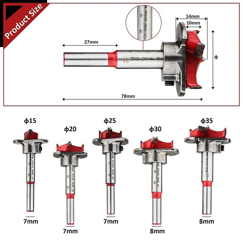 Free Shipping  Woodworking Tools wood Hole Saw Drill Bit Set 5pcs / 15/20/25/30/35mm Precision Scale Hole Saw Carbide