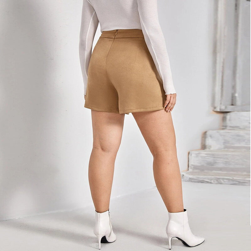 Pantaloncini da donna taglie forti 4XL 2021 New Summer Khaki Button regola vita alta Short Harajuku Bermuda pantaloncini di cotone a gamba larga