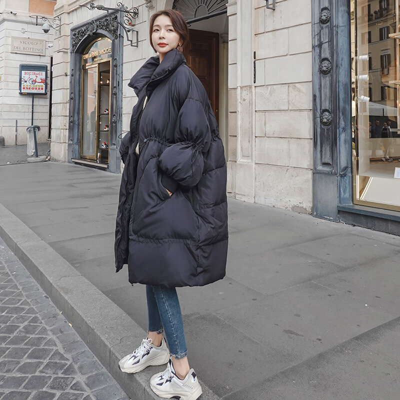 Autumn Winter 2021 Female Oversized Coat Down Mid-Length Waist Trimming New Fashion Thick Warm Loose Casual Womens Jackets Warm