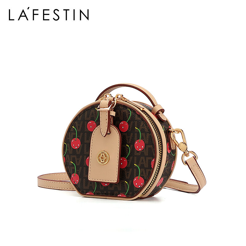 La fagn-女性のためのラウンドチェリースタイルのショルダーバッグ,ミニハンドバッグ,ニッチファッション,ニューコレクション2022