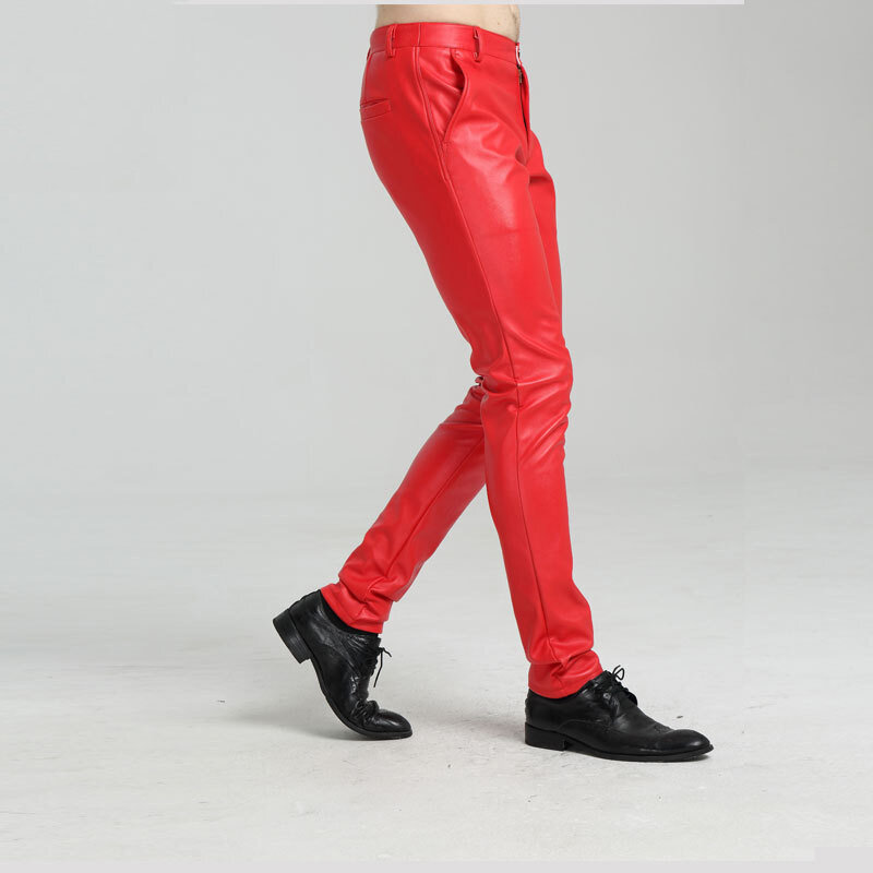 Calça de couro masculina slim fit, calça com elástico estilo primavera verão fashion de couro pu calça de motocicleta moda urbana