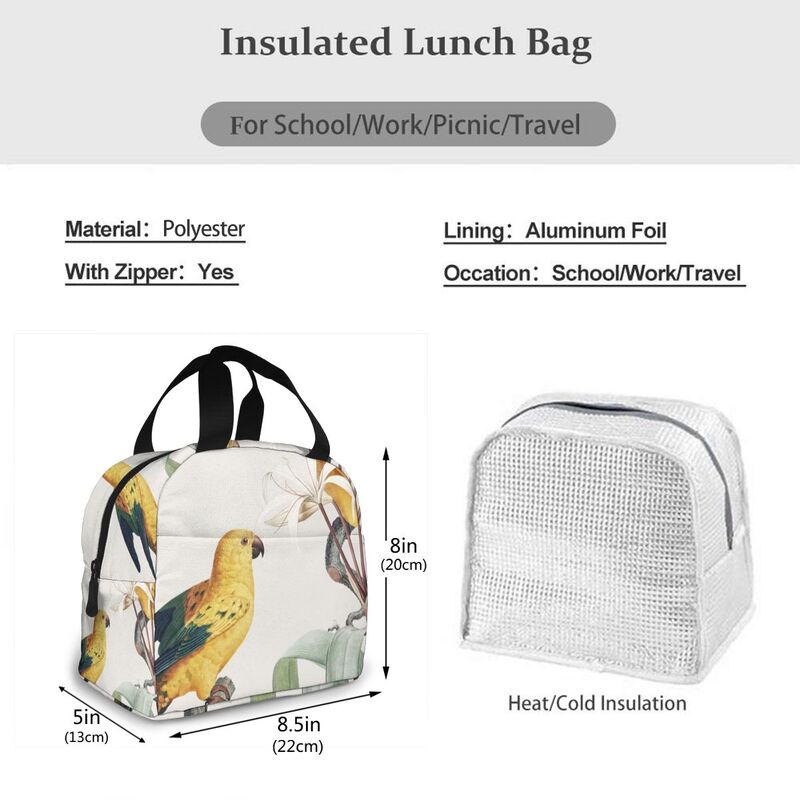 Macaw Tropical Illustration Cooler Lunch Box Portable Insulated Lunch Bag Thermal Food Picnic Lunch Bags