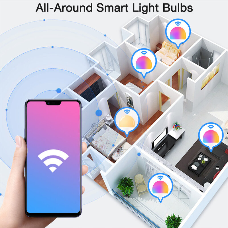스마트 전구 WiFi 디 밍이 가능한 색상 변경 LED 전구 E27/B22 15W 원격 제어 화이트 + RGB 램프 Alexa & Google 홈 작동