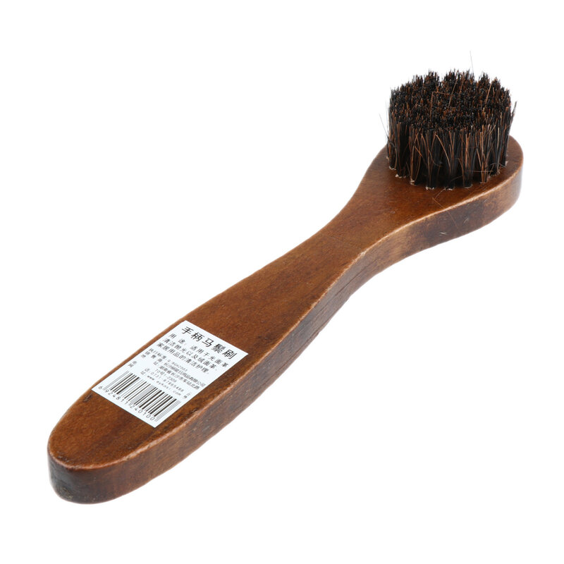Práctico cepillo para zapatos de pelo de caballo, cepillo para pulir, pulir, color marrón, de madera