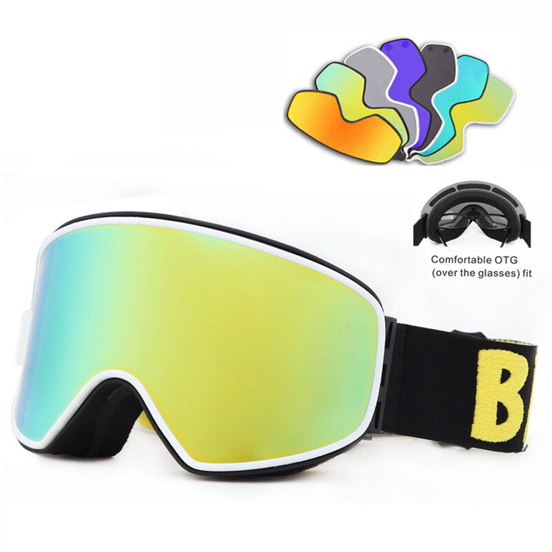 Gafas de esquí para hombre y mujer, lentes de doble capa 2 en 1 con gafas magnéticas de esquí nocturno, antiniebla, protección UV400 para Snowboard