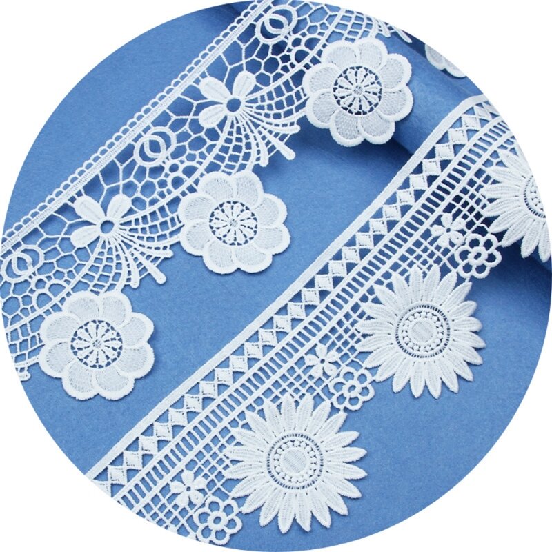 X3UE Lace Trim Unilateral Wide Polyester&Cotton Water-soluble Embroidery Lace White Hollow Clothing Curtain Lace Accessories