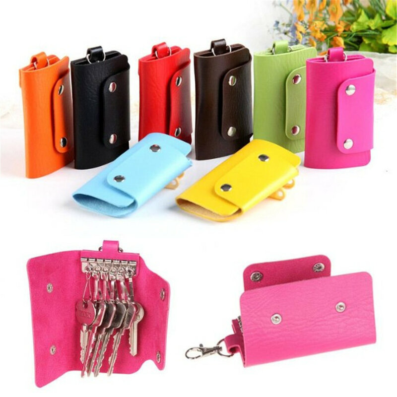 1 PC Pocket Keychain Leather Housekeeper Holders Car Keychain Key Holder With Button Bag Case Key Wallet Cover Mini Coin Purses