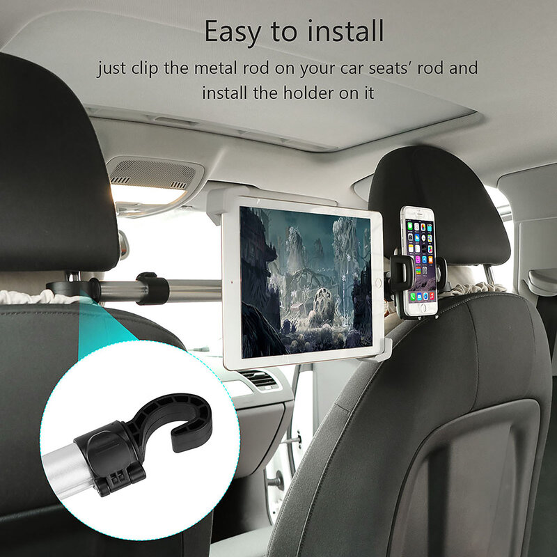 Car Seat Tablet Holder Stand Rotation For Tablet PC Auto Back Seat Headrest Mounting Holder Tablet Universal for 7-10” for iPad