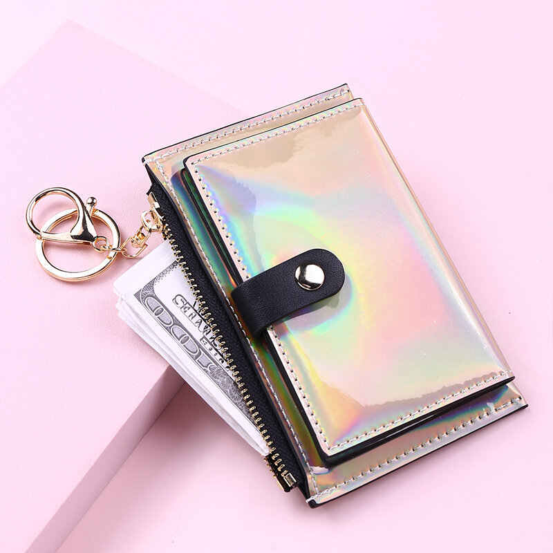 2021 New Fashion Laser Women Wallets Keychain Zipper Coin Purse Mini Small Money Bag Female Credit Card Holder