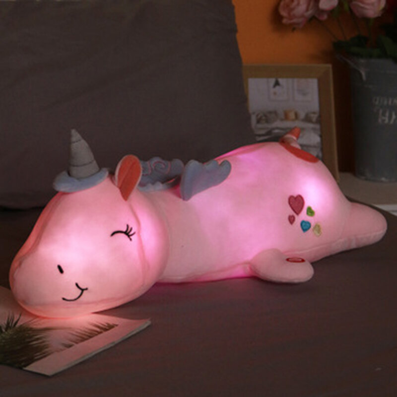 60cm bonito led luz unicórnio travesseiro unicórnio brinquedos de pelúcia adorável luminoso animal enchido bonecas