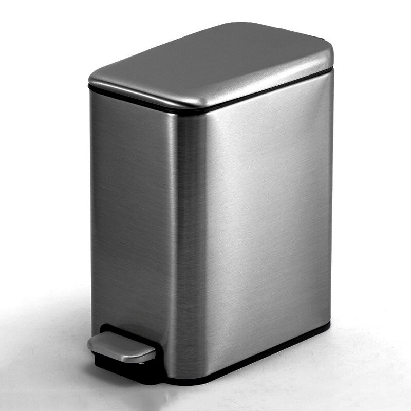 Hogar 6L de acero inoxidable mudo tapa Pedal basura puede Bin Rectangular baño contenedor de basura cubo de basura para Cocina