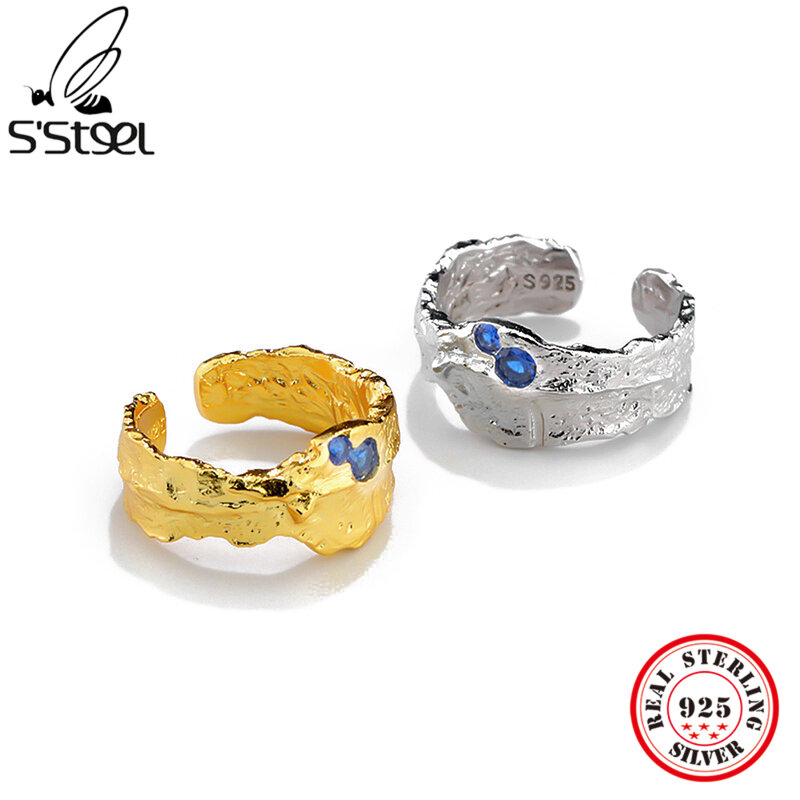 S'STEEL 925 Sterling Silver Zircon Fashion Adjustable Ring Gift For Women Aesthetic Trendy Korean Irregular Party Fine Jewellery
