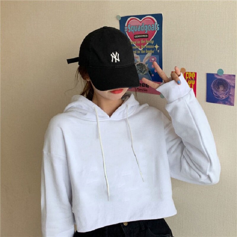 Zimowe ubrania bluza Gothic ponadgabarytowych Y2k Streetwear Harajuku Punk damska z długim rękawem 90s Vintage krótkie swetry bluzy