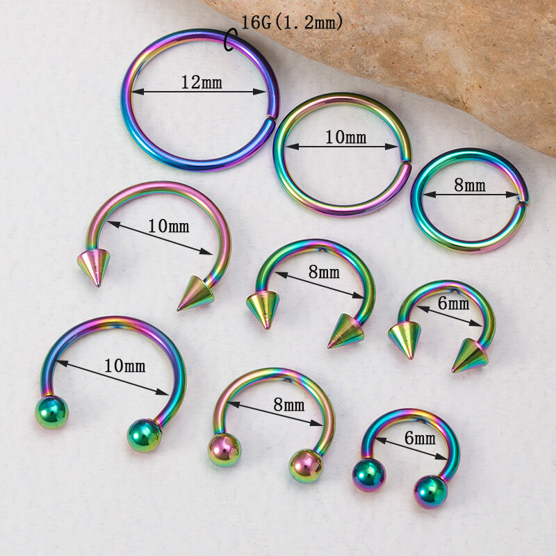 9pcs Hoop Earrings Smiley Nose Ring Septum Real Piercing Bar Set Ear Cartilage Tragus Helix Lip BCR Circular Barbell Jewelry 16G
