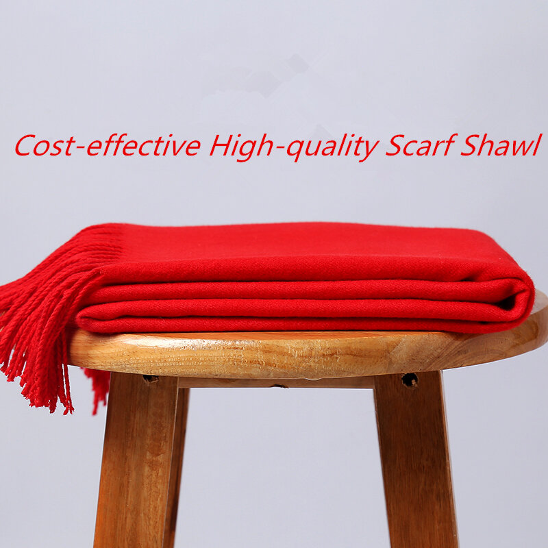 Scarf Women Autumn and Winter Chinese Red Imitation Cashmere Wool Red Shawl Luxury Brand Unisex Scarf Double-sided Solid Scarf