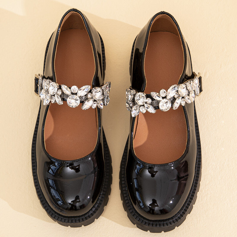 Mary Jane-Zapatos con diamantes de imitación para mujer, mocasines femeninos de charol con espinillas, de estilo británico, con plataforma, 2021