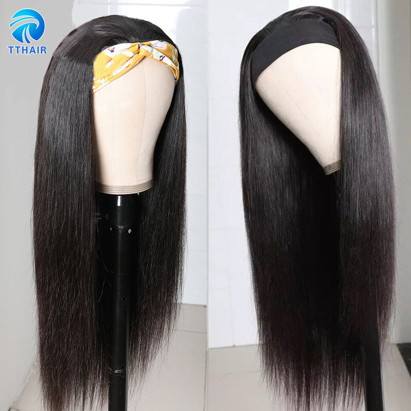 Peluca con diadema pelucas de cabello humano para las mujeres negras recto pelucas de cabello humano pelucas de cabello brasileño Remy cabello completo máquina peluca 150%