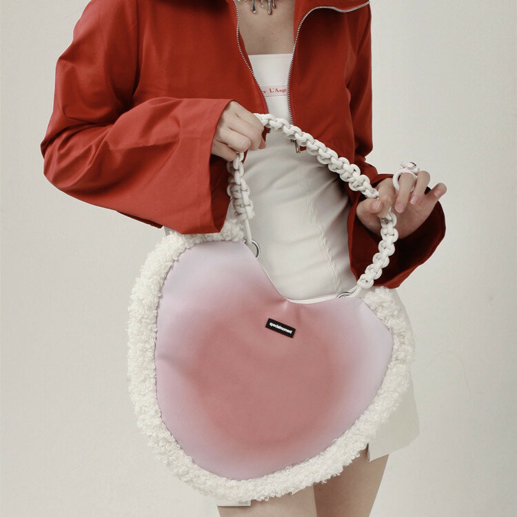 Bolso de un solo hombro con textura a la moda para mujer, bolsa Diagonal sencilla con forma de corazón, personalizado, 2021