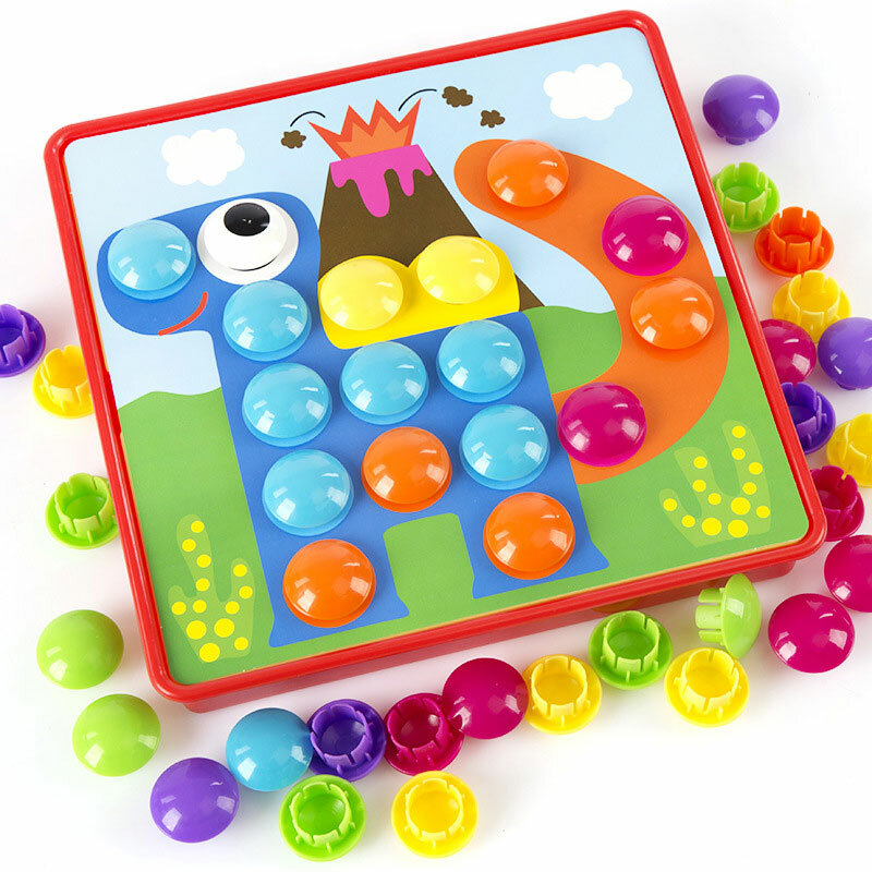 Crianças 3d quebra-cabeças brinquedo colorido botões de montagem cogumelos unhas kit bebê criativo mosaico imagem puzzles placa brinquedos educativos